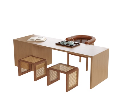  现代书桌椅 书桌 凳子su模型 