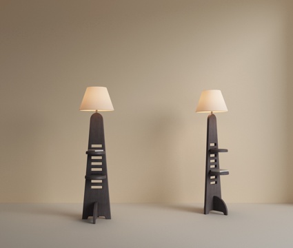 中古风落地灯 艺术落地灯 客厅落地灯 实木落地灯 书房落地灯su模型