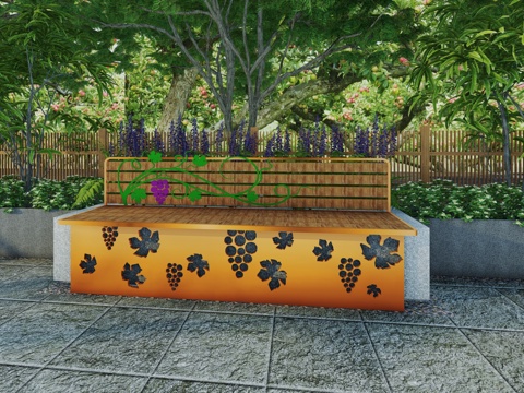 现代水果主题景观座椅户外休闲坐凳树池花坛橘子葡萄公共休息坐凳su模型