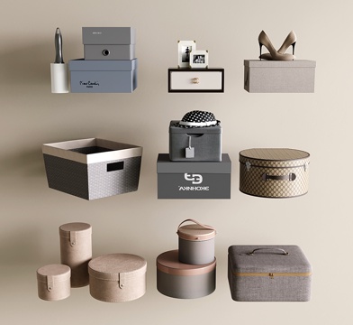 意式整理盒子 鞋盒 现代储物盒 圆形收纳盒 收纳筐su模型