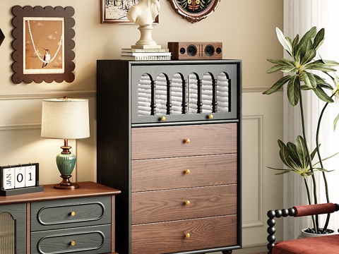  美式法式中古风电视边柜组合台灯摆件家具客厅3d模型 