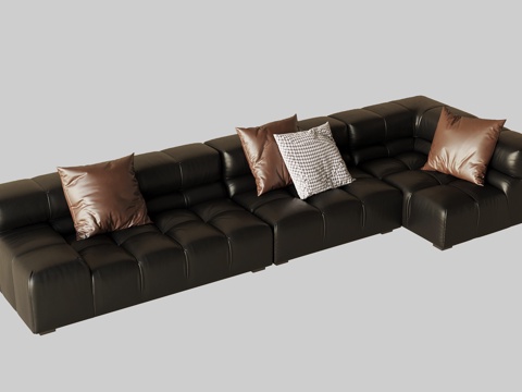 现代意式多人沙发 皮质沙发su模型