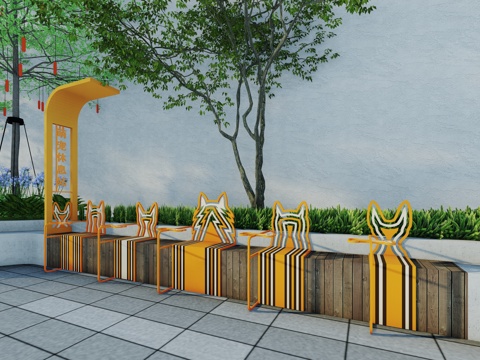 现代景观座椅户外宠物休息站休闲坐凳萌宠公共休息区树池花坛爱宠su模型