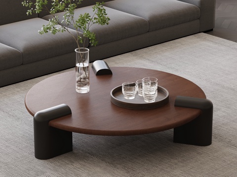 现代中古茶几 实木茶几su模型