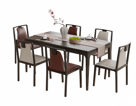  新中式餐桌椅 餐椅 餐桌su模型 