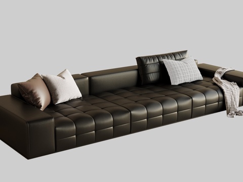 现代意式多人沙发 皮质沙发su模型