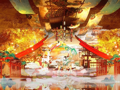 新中式古风打卡 国潮敦煌美陈 灯会舞台su模型su模型