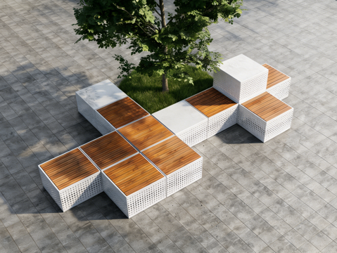 现代·拼接景观座椅 景观小品 坐凳 树池su模型