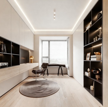  现代书房 书柜 书桌椅 摆件3d模型 