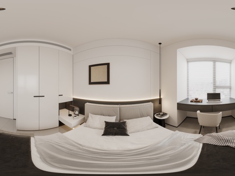  现代卧室 双人床 衣柜 窗帘 