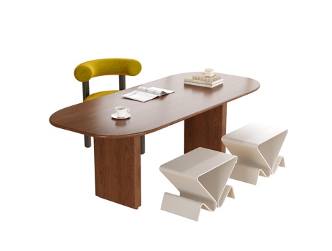  现代书桌椅 凳子 书桌su模型 