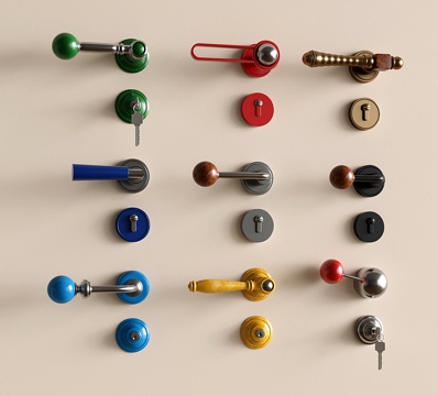 包豪斯门把手 中古复古门锁 多巴胺金属门拉手su模型