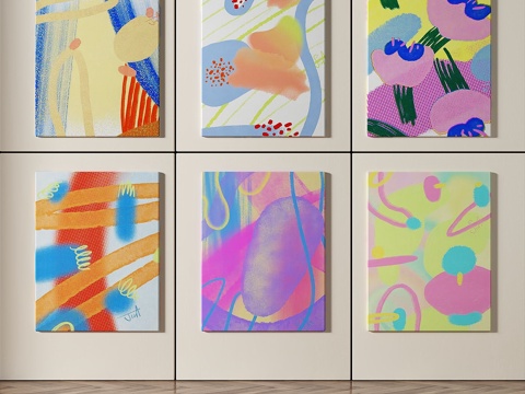  现代，儿童，抽象，简约，组合画免费3d模型 