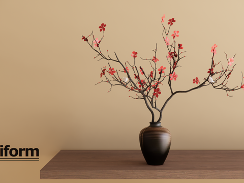 新中式花瓶盆栽su模型