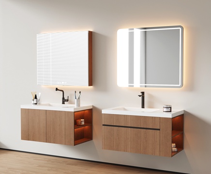  现代悬空浴室柜 洗手台 卫浴柜 洗手池su模型 