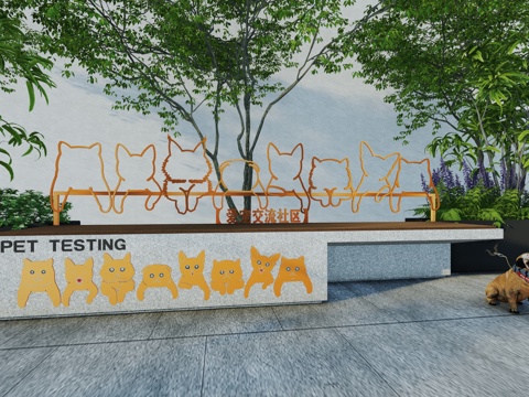 现代景观座椅户外宠物休息站休闲坐凳萌宠公共休息区树池花坛爱宠su模型