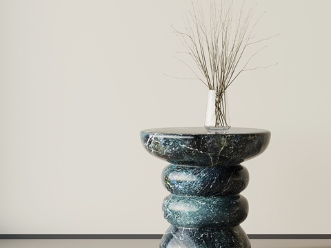  现代意式边几 大理石边几 圆几角几su模型 