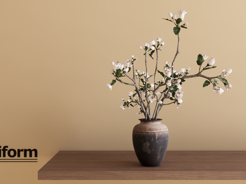 新中式花瓶盆栽su模型