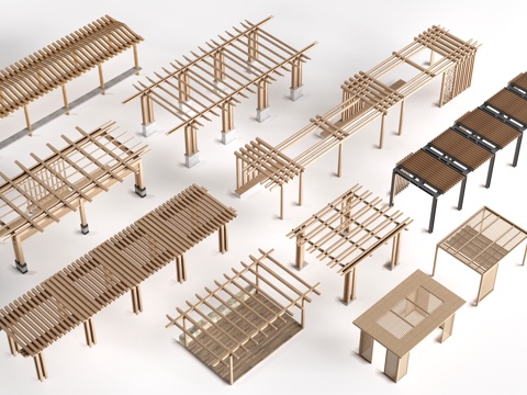 现代景观花架 葡萄架 廊架 绿植爬架su模型