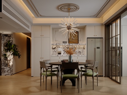  美式中古餐厅3d模型 