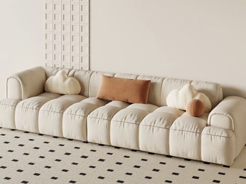 现代奶油风沙发 多人沙发su模型