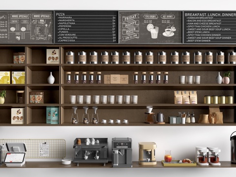 现代咖啡展架 咖啡用品 咖啡豆 咖啡机su模型