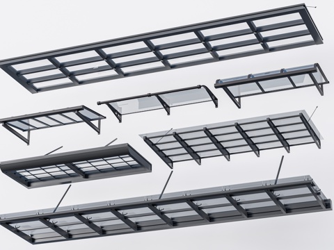 现代玻璃雨棚 钢构雨棚 玻璃雨打 阳光棚su模型