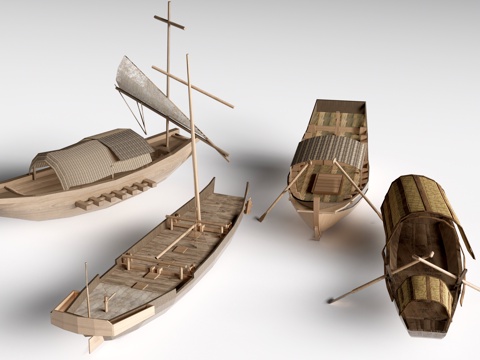  现代乌篷船 木船 渔船 帆船su模型 