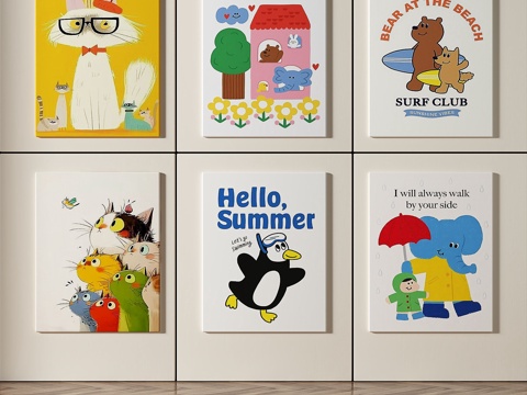  现代，儿童，抽象，组合画免费3d模型 