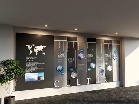  现代展厅  背景墙su模型 