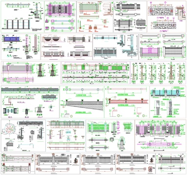 庭院围墙别墅围墙栏杆护栏剖面做法工艺详图节点CAD素材图库cad施工图
