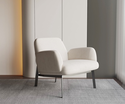  现代奶油风单人沙发 休闲椅su模型 