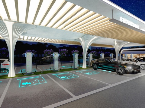  充电桩 新能源汽车充电站 换电站 充电站su模型 