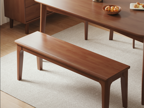  现代北欧胡桃色实木换鞋凳餐桌长凳原木色床尾凳凳子3d模型 