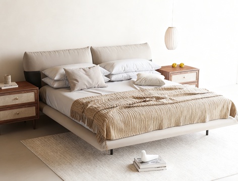  中古风双人床3d模型 