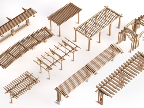 现代景观花架 葡萄架 廊架 绿植爬架su模型