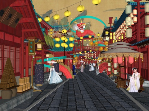 网红打卡国潮古风古镇集市su模型