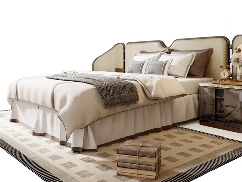  意式双人床组合 现代双人床组合 米洛提双人床组合 双人床组合su模型 