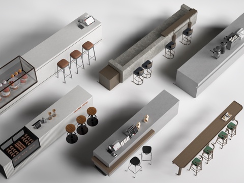 现代咖啡吧台收银台 操作台 服务台su模型