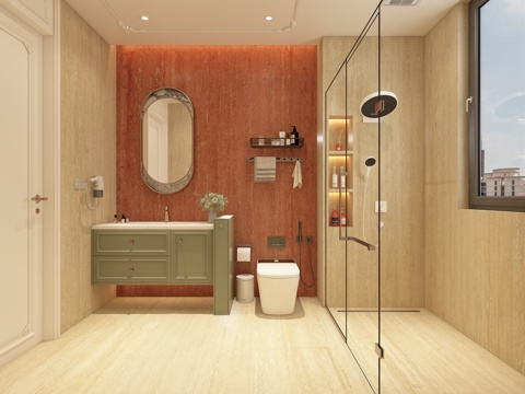  法式卫生间 浴室柜 卫浴小件 暗装花洒 淋浴房 浴室镜子3d模型 