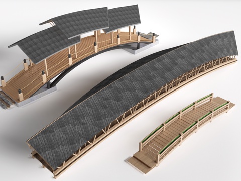 现代景观小桥 景观桥 木拱桥 公园桥su模型