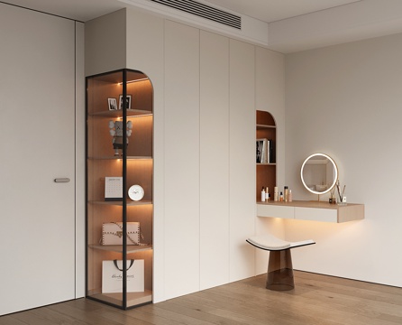  现代衣柜梳妆台一体 衣柜转角书桌 平开门衣柜 开放格衣柜3d模型 