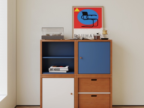  中古风储物柜 实木餐边柜 收纳柜 置物柜3d模型 