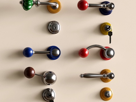 包豪斯门把手 中古复古门锁 多巴胺金属门拉手su模型