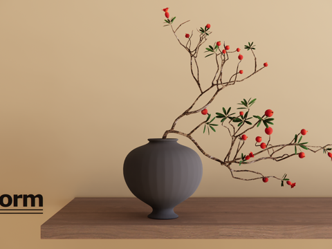 新中式花瓶盆栽su模型