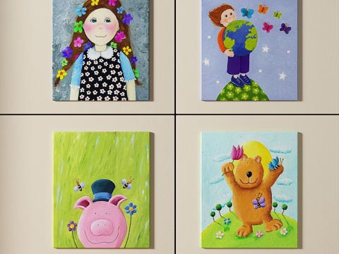  现代，儿童，抽象，组合画免费3d模型 