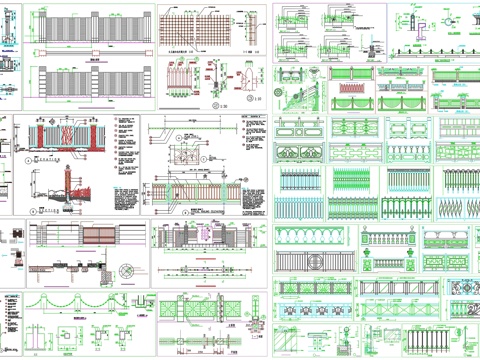 庭院围墙别墅围墙栏杆护栏剖面做法工艺详图节点CAD素材图库cad施工图