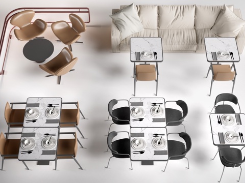 现代咖啡厅桌椅 甜品店桌椅 休闲沙发 餐饮桌椅su模型