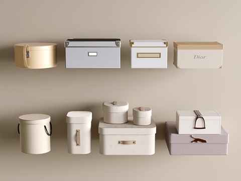 奶油风整理盒子 鞋盒 现代储物盒 圆形收纳盒su模型