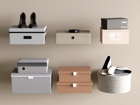极简整理盒子 鞋盒 现代储物盒 圆形收纳盒su模型su模型